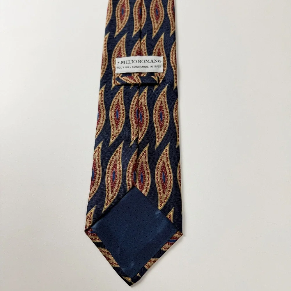 Emilio Romano Navy‎ Gold Geometric Silk Tie Italy